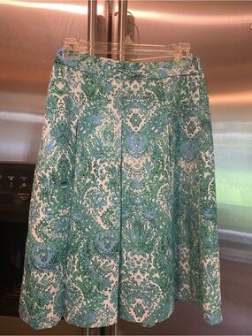 The Limited Teal and Light Blue Damask A-Line Skirt